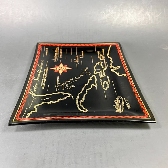 Vtg Eastern Steamship Lines Trinket Candy Tray Glass Bahama Star SS Ariadne - Picture 4 of 12